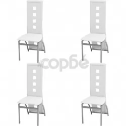 Трапезни столове, 4 бр, бели, изкуствена кожа
