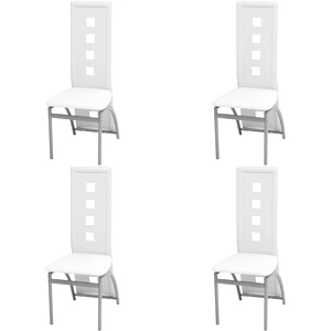 Трапезни столове, 4 бр, бели, изкуствена кожа