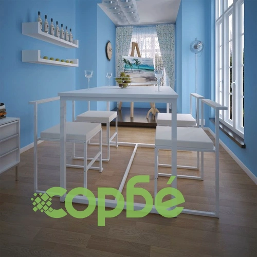 Трапезен комплект, 5 части, маса и столове, бял ➤ топ цена ➤ sorbe.bg