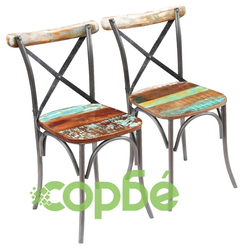 Трапезни столове, 2 бр, регенерирано дърво масив ➤ топ цена ➤ sorbe.bg