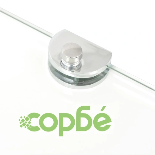 Ъглов рафт с държачи в цвят хром, прозрачно стъкло, 45x45 см ➤ топ цена ➤ sorbe.bg