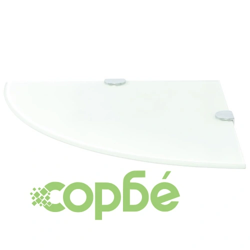 Ъглов рафт с държачи в цвят хром, бяло стъкло, 25x25 см ➤ топ цена ➤ sorbe.bg