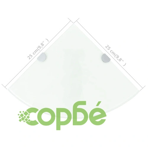 Ъглов рафт с държачи в цвят хром, бяло стъкло, 25x25 см ➤ топ цена ➤ sorbe.bg