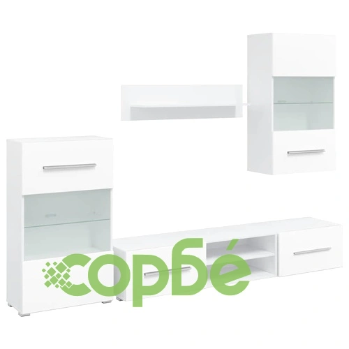 ТВ комплект шкафове, 5 части, с LED осветление, бял  ➤ топ цена ➤ sorbe.bg