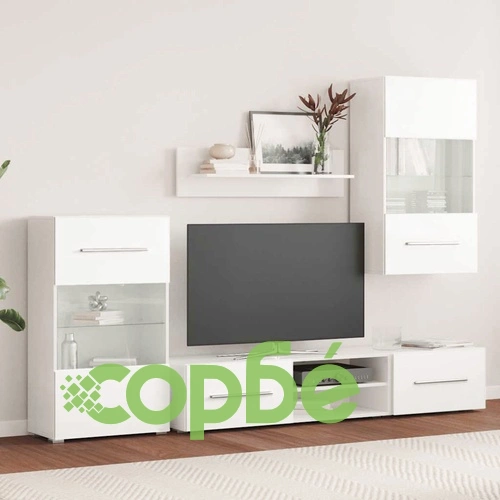 ТВ комплект шкафове, 5 части, с LED осветление, бял  ➤ топ цена ➤ sorbe.bg