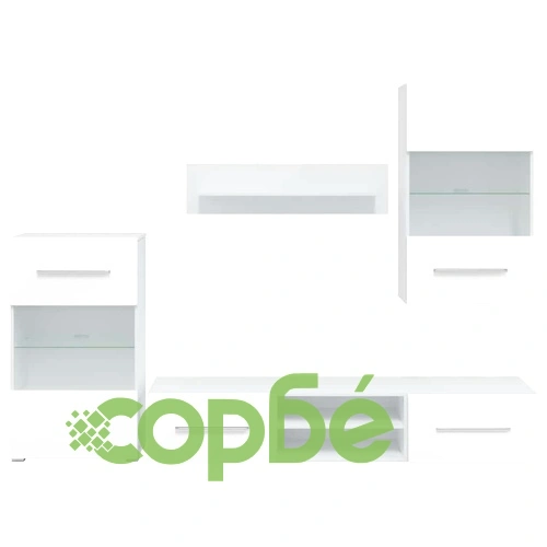 ТВ комплект шкафове, 5 части, с LED осветление, бял  ➤ топ цена ➤ sorbe.bg