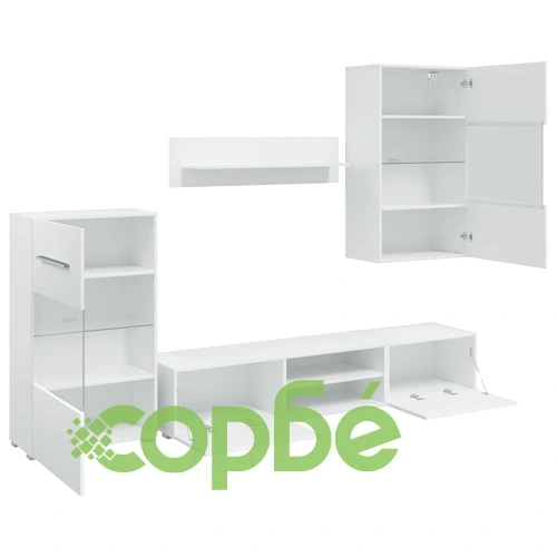 ТВ комплект шкафове, 5 части, с LED осветление, бял  ➤ топ цена ➤ sorbe.bg