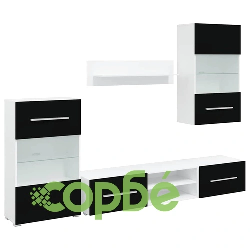ТВ комплект шкафове, 5 части, с LED осветление, черен ➤ топ цена ➤ sorbe.bg