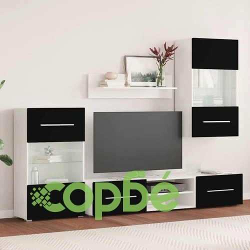 ТВ комплект шкафове, 5 части, с LED осветление, черен ➤ топ цена ➤ sorbe.bg