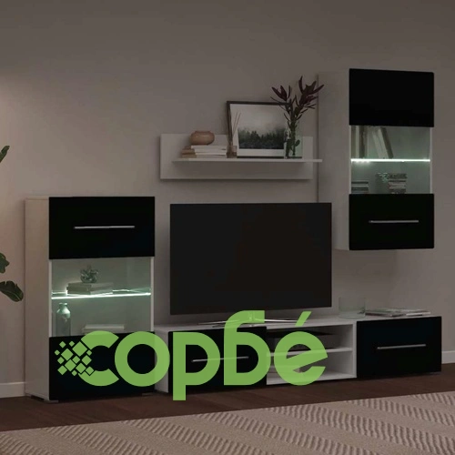 ТВ комплект шкафове, 5 части, с LED осветление, черен ➤ топ цена ➤ sorbe.bg