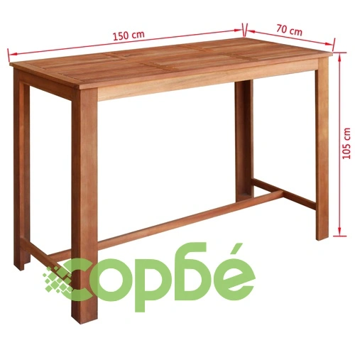 Комплект бар маса и 6 стола, солидно акациево дърво, 7 части ➤ топ цена ➤ sorbe.bg