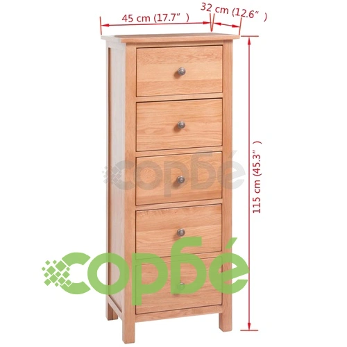 Висок шкаф с чекмеджета, 45x32x115 см, дъбов масив ➤ топ цена ➤ sorbe.bg