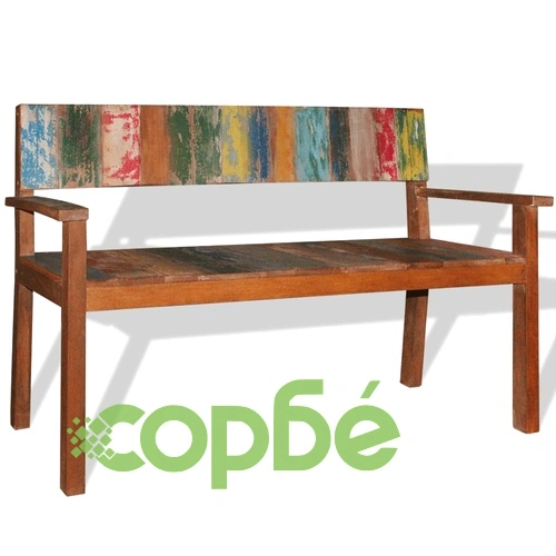 Пейка от регенерирано дърво масив, 120х48х85 см  ➤ топ цена ➤ sorbe.bg