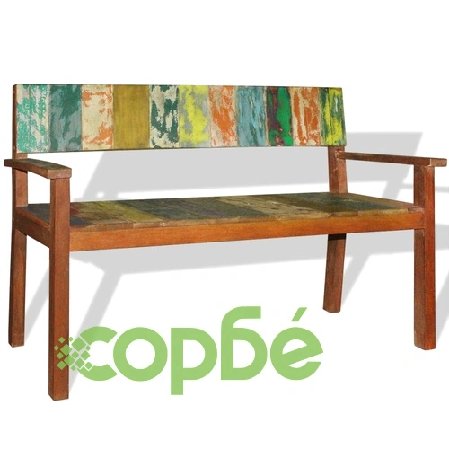 Пейка от регенерирано дърво масив, 120х48х85 см  ➤ топ цена ➤ sorbe.bg