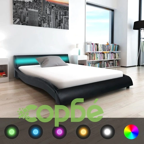 Рамка за легло с LED, черна, изкуствена кожа, 140x200 cм ➤ топ цена ➤ sorbe.bg