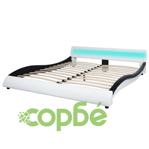 Рамка за легло с LED, черно и бяло, изкуствена кожа, 180x200 cм ➤ топ цена ➤ sorbe.bg