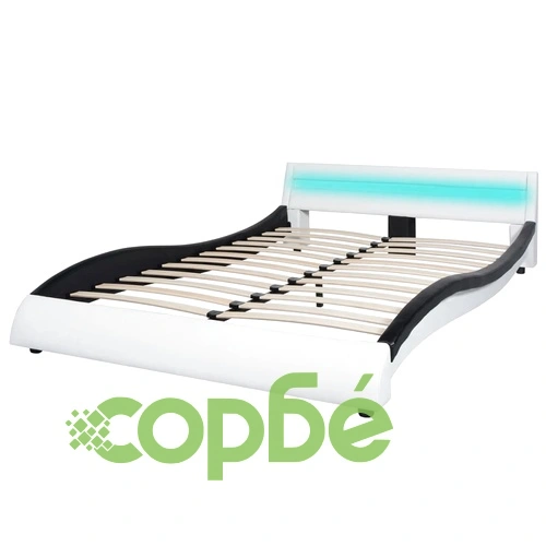Рамка за легло с LED, черно и бяло, изкуствена кожа, 140x200 cм ➤ топ цена ➤ sorbe.bg