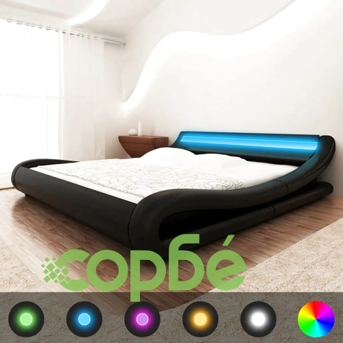 Рамка за легло с LED, черна, изкуствена кожа, 180x200 cм ➤ топ цена ➤ sorbe.bg