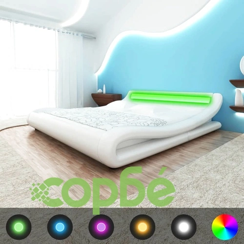 Рамка за легло с LED, бяла, изкуствена кожа, 180x200 cм ➤ топ цена ➤ sorbe.bg