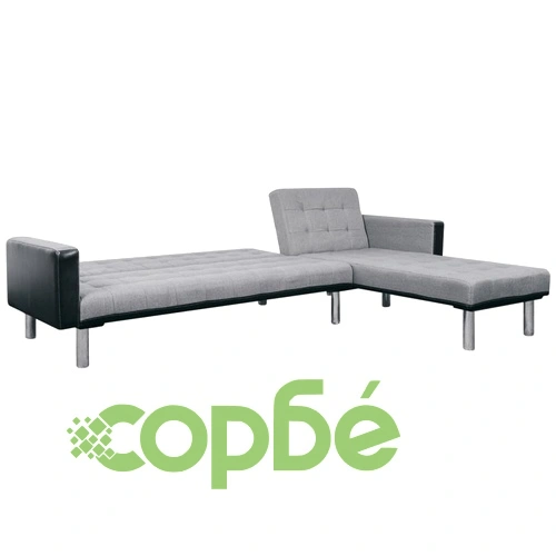 Разтегателен L-образен диван, плат, черен и сив ➤ топ цена ➤ sorbe.bg