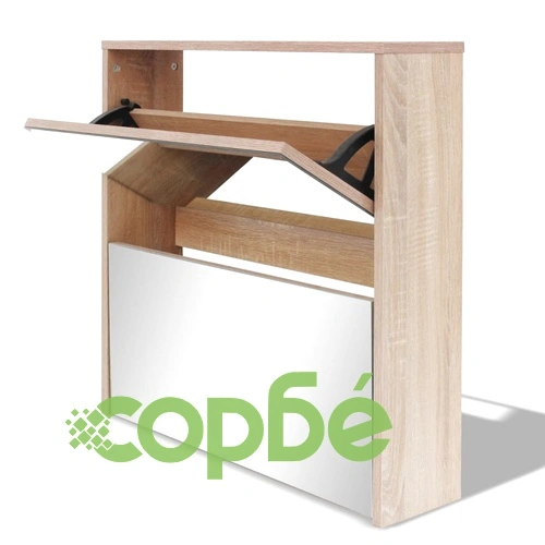 Шкаф за обувки с двойно огледало, дъб, 63x17x67 cм ➤ топ цена ➤ sorbe.bg