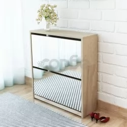 Шкаф за обувки с двойно огледало, дъб, 63x17x67 cм 