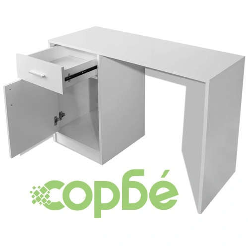 Бюро с чекмедже и шкаф, бял, 100x40x73 cм ➤ топ цена ➤ sorbe.bg