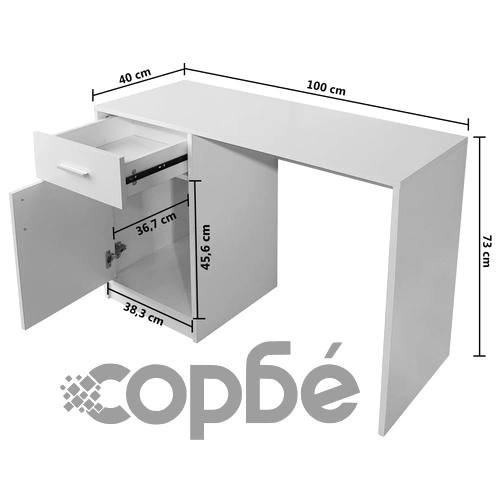 Бюро с чекмедже и шкаф, бял, 100x40x73 cм ➤ топ цена ➤ sorbe.bg