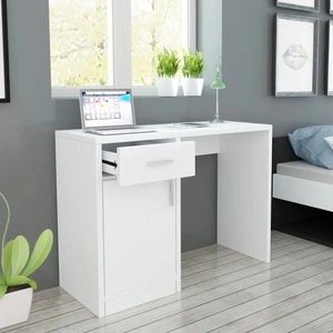 Бюро с чекмедже и шкаф, бял, 100x40x73 cм