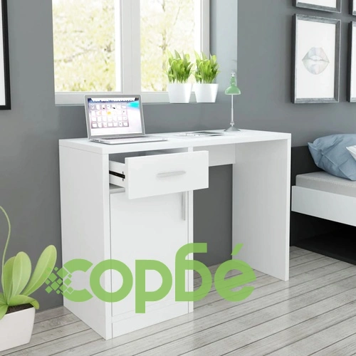 Бюро с чекмедже и шкаф, бял, 100x40x73 cм ➤ топ цена ➤ sorbe.bg