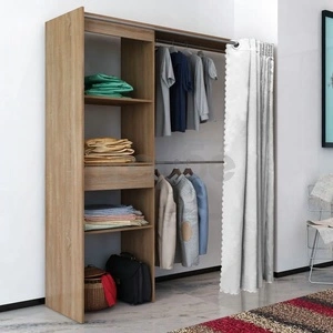 Гардероб с регулируема ширина и завеса, 121-168 см, дъб 
