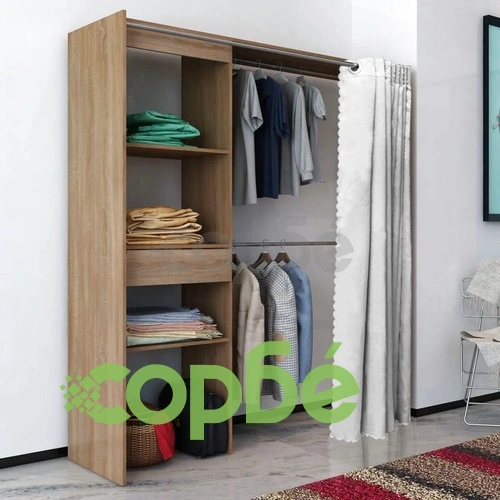 Гардероб с регулируема ширина и завеса, 121-168 см, дъб  ➤ топ цена ➤ sorbe.bg
