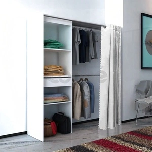 Гардероб, с регулируема ширина и завеса, 121-168 см, бял