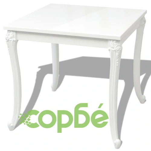 Трапезна маса, 80x80x76 см, силен гланц, бяла ➤ топ цена ➤ sorbe.bg