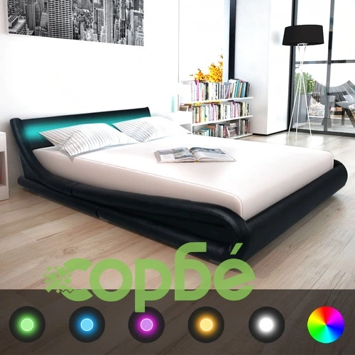 Рамка за легло с LED, черна, изкуствена кожа, 160x200 cм ➤ топ цена ➤ sorbe.bg