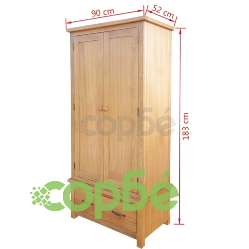 Гардероб с 1 чекмедже, 90x52x183 см, дъбов масив ➤ топ цена ➤ sorbe.bg