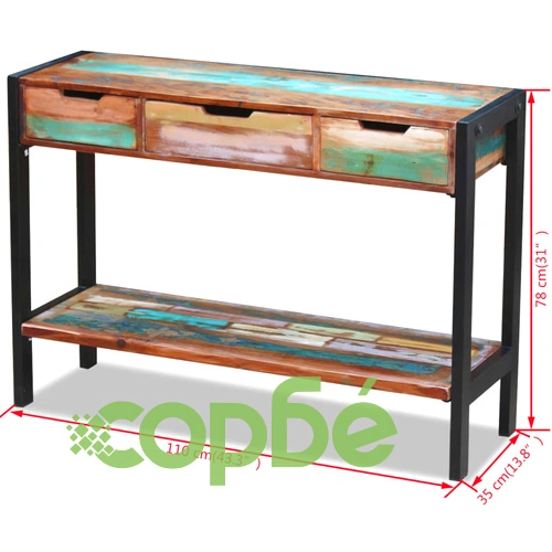 Страничен шкаф с 3 чекмеджета, регенерирано дърво масив ➤ топ цена ➤ sorbe.bg