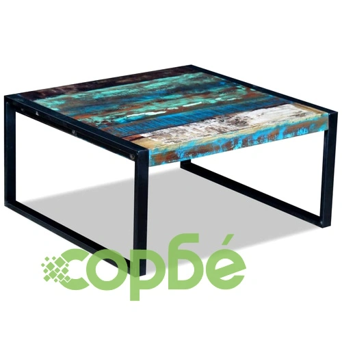 Маса за кафе, регенерирано дърво масив, 80x80x40 cм ➤ топ цена ➤ sorbe.bg