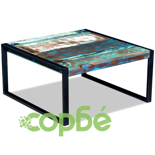 Маса за кафе, регенерирано дърво масив, 80x80x40 cм ➤ топ цена ➤ sorbe.bg