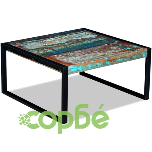 Маса за кафе, регенерирано дърво масив, 80x80x40 cм ➤ топ цена ➤ sorbe.bg