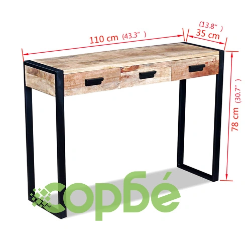 Конзолна маса, 3 чекмеджета, твърдо мангово дърво, 110x35x78 cм ➤ топ цена ➤ sorbe.bg