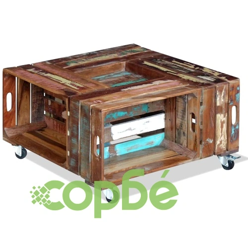 Кафе маса, регенерирано дърво масив, 70x70x35 cм ➤ топ цена ➤ sorbe.bg