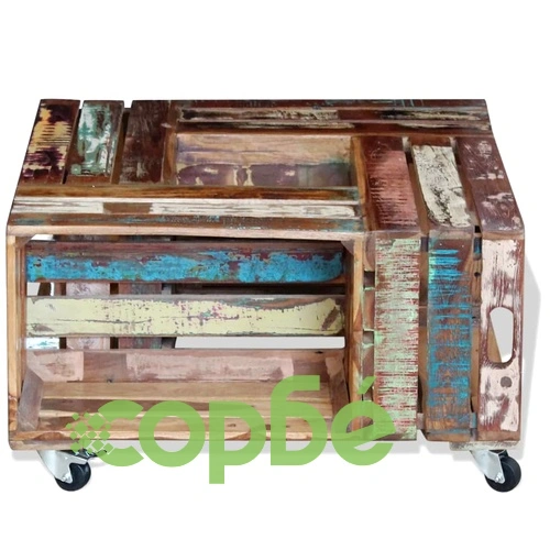 Кафе маса, регенерирано дърво масив, 70x70x35 cм ➤ топ цена ➤ sorbe.bg