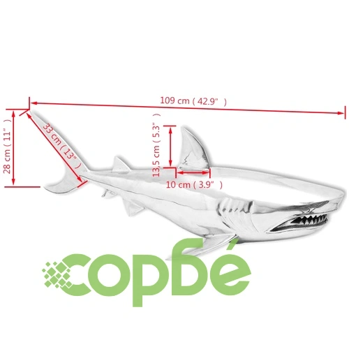 Декоративна акула, монтаж на стена, алуминий, сребриста ➤ топ цена ➤ sorbe.bg