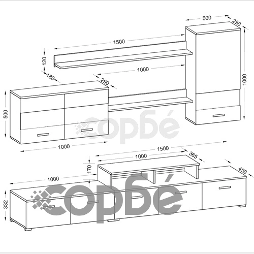 Комплект за ТВ център с LED, 250 см, силен гланц, бял ➤ топ цена ➤ sorbe.bg