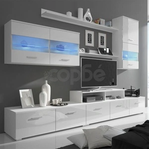 Комплект за ТВ център с LED, 250 см, силен гланц, бял