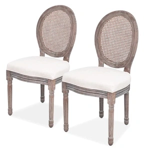 Трапезни столове, 2 бр, кремави, текстил