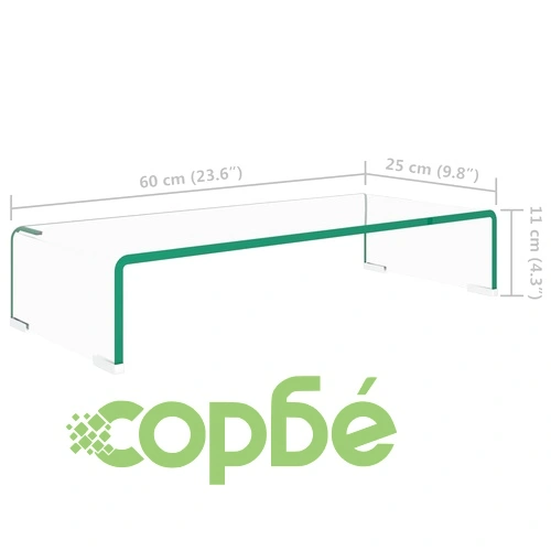 Стойка за телевизор/монитор, стъкло, прозрачна, 60x25x11 см ➤ топ цена ➤ sorbe.bg