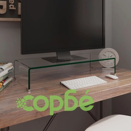 Стойка за телевизор/монитор, стъкло, прозрачна, 70x30x13 см ➤ топ цена ➤ sorbe.bg
