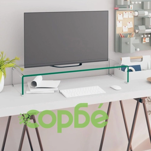 Стойка за телевизор/монитор, стъкло, прозрачна, 80x30x13 см ➤ топ цена ➤ sorbe.bg
